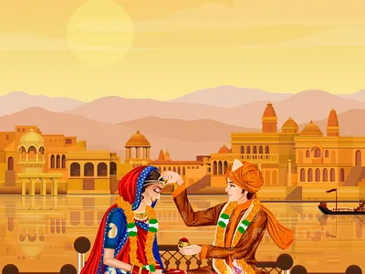 Indian Wedding bride couple graphics groom illustration india indianwedding love savethedate udaipur