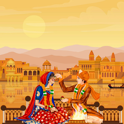 Indian Wedding bride couple graphics groom illustration india indianwedding love savethedate udaipur