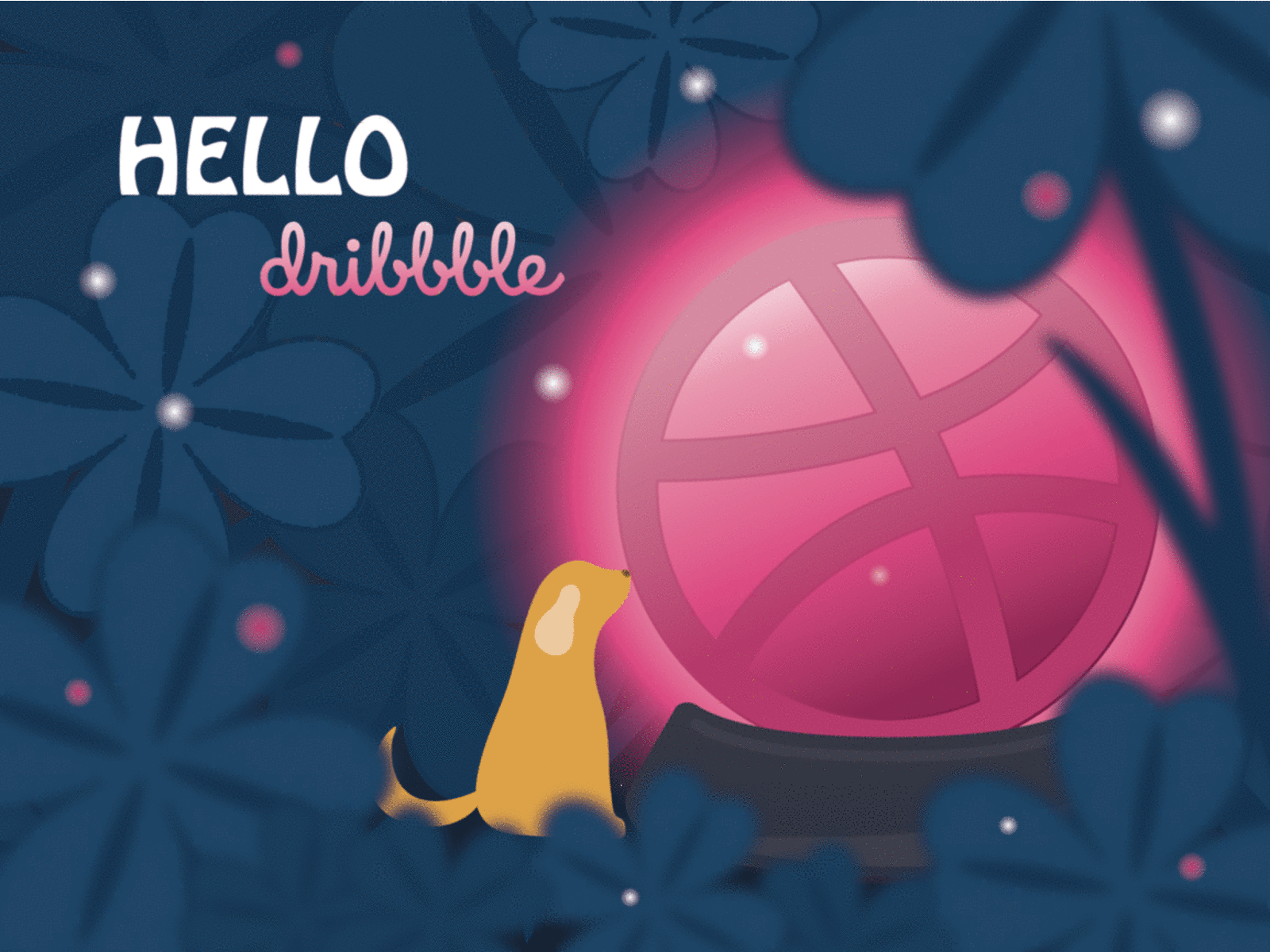 Hello Dribbble! dog dribbble first shot firstshot gif hello illustraion motion