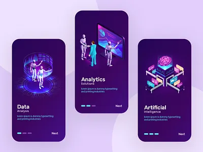 Onboarding Samples : Trending Technology 3d ai app art artificial intelligence cards character data science debut design graphic illustrations ios isometric machine learning walktrough