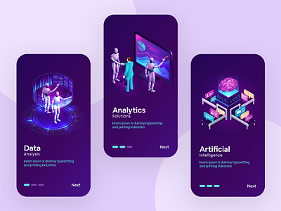 Onboarding Samples : Trending Technology 3d ai app art artificial intelligence cards character data science debut design graphic illustrations ios isometric machine learning walktrough