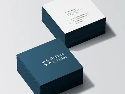 Graham & Hales Mockup Square Business Cards accountant blue branding brandlogo business cards businesscard card classy finance gradient logo logodesign logodesigner luxurious minimal minimalist navy serif stationary typography