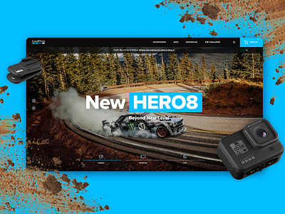 GoPRO HERO 8 homepage concept black blue camera cart ecommerce gopro goprohero hero8 landing page mainpage minimalistic mud search bar webdesign