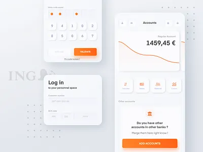 ING App Redesign app application bank bank app cash clean dashboard design fintech interface money neumorphic neumorphism physical product real skeuomorph skeuomorphism transfert ui