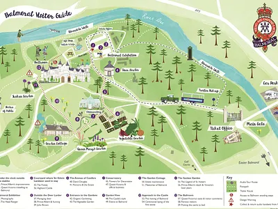 Balmoral Castle Audio Tour Map cartography hand drawn illustrated map illustration illustration art mapping maps tourist map vector visitor map