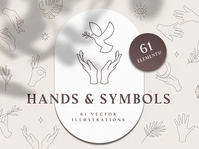 Hands and Symbols botanical botany branding clean clipart design drawing female graphic graphic design graphics hand hand symbol hands hands symbol hands symbols leaves line art nature palm leaf
