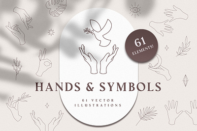 Hands and Symbols botanical botany branding clean clipart design drawing female graphic graphic design graphics hand hand symbol hands hands symbol hands symbols leaves line art nature palm leaf