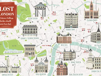 Lost Victorian Buildings of London Map architecture cartography hand drawn illustrated map illustration design london map mapping maps vector victorian