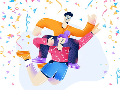 Celebration birthday celebrate celebration celebrity character colorful confetti creative cryptocurrency design ethworks grain illustration party people procreate shapes team