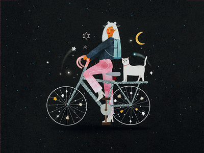 Cosmic girl ✨ bike bike ride cat cat illustration cosmic cosmos female character girl character girl illustration illustration illustration art illustrator kids illustration moon sailormoon space