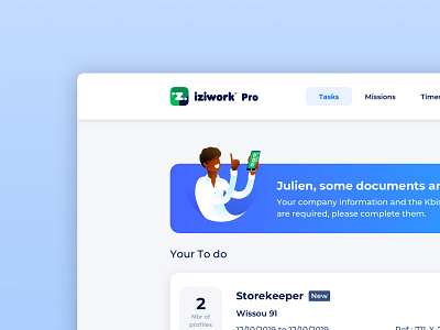 iziwork web preview b2b banner client color company dashboad design design system flat illustration job lean mission navigation professional tasks ui ux