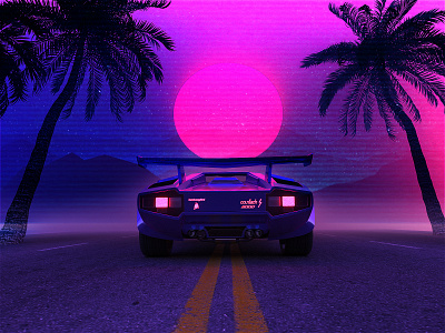 OutRun 3d 80s cyberpunk album arcade art cinema4d countach gamer gaming lamborghini music octane retro usa