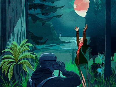 Babymoon alex green character digital editorial folioart illustration landscape moon people