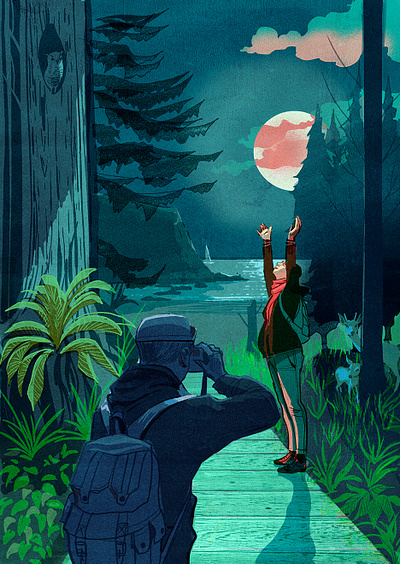 Babymoon alex green character digital editorial folioart illustration landscape moon people