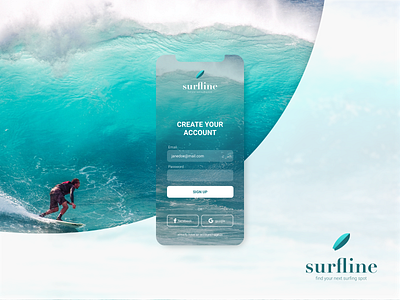 Surfline App Sign-up Screen | #DailyUI001 app app design branding ios iphone x login login design login form login page login screen signup signup form signup page signup screen signupform surf surfer surfers surfing ui