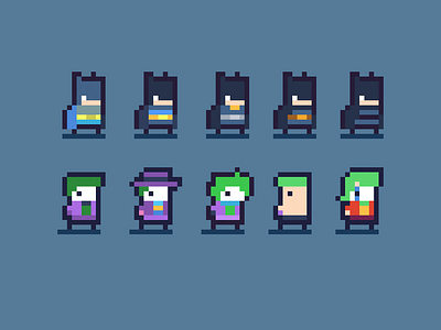 Batman and Joker like Designs - Daily Pixel Character arcade art batman character design game game art gamedesign gamedev graphic joker pixel pixelart retro