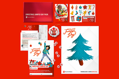 Save the Children | Christmas Jumper Day children christmas christmas tree donation gift gingerbread man holiday illustration jingle bells jumper kit pack packaging poster santa claus save the children snow stickers texture