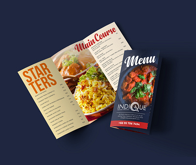 Tri Fold Food Menu Design bangkok branding cuisine design food food and drink graphics india indian food indique menu thailand trifold