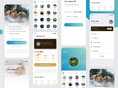 Sleep Elf - an app that helps people solve sleep problems application design backstage design gradient illustration membership music personal center player radio sleep ui vip white noise 设计