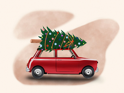 Christmas car car card cartoon christmas christmas card christmas tree illustration merry christmas merrychristmas mini cooper minicooper red tree