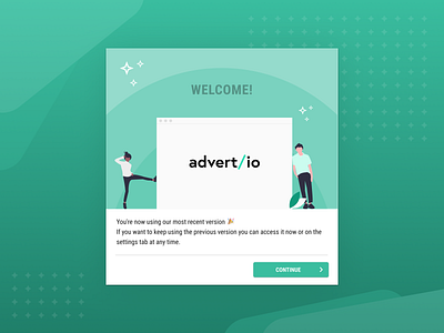 Modal with welcome message design green humans illustraion modal design ui ux welcome screen