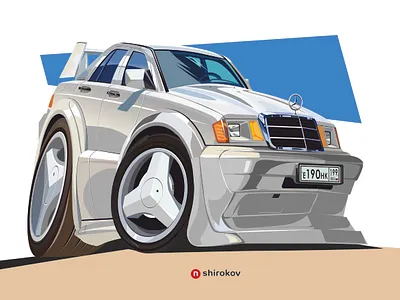 Mercedes Benz 190 caricature cartoon illustration racecar raceway speedway sport tuning vector