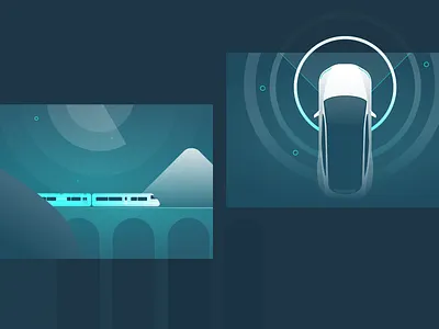 Self-driving transport car figma illustration radar self driving sensor train vehicle