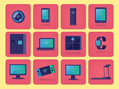 Wifi Devices Icon Set alexa desktop devices fridge icon icon set iconography icons illustration iphone laptop nest nintendo phone scale treadmill tv vector watch wifi