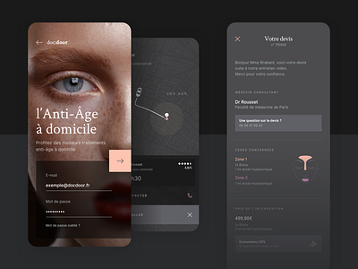 Doc Door iOS App app clean corail dark mode dark ui map navigation square ui design