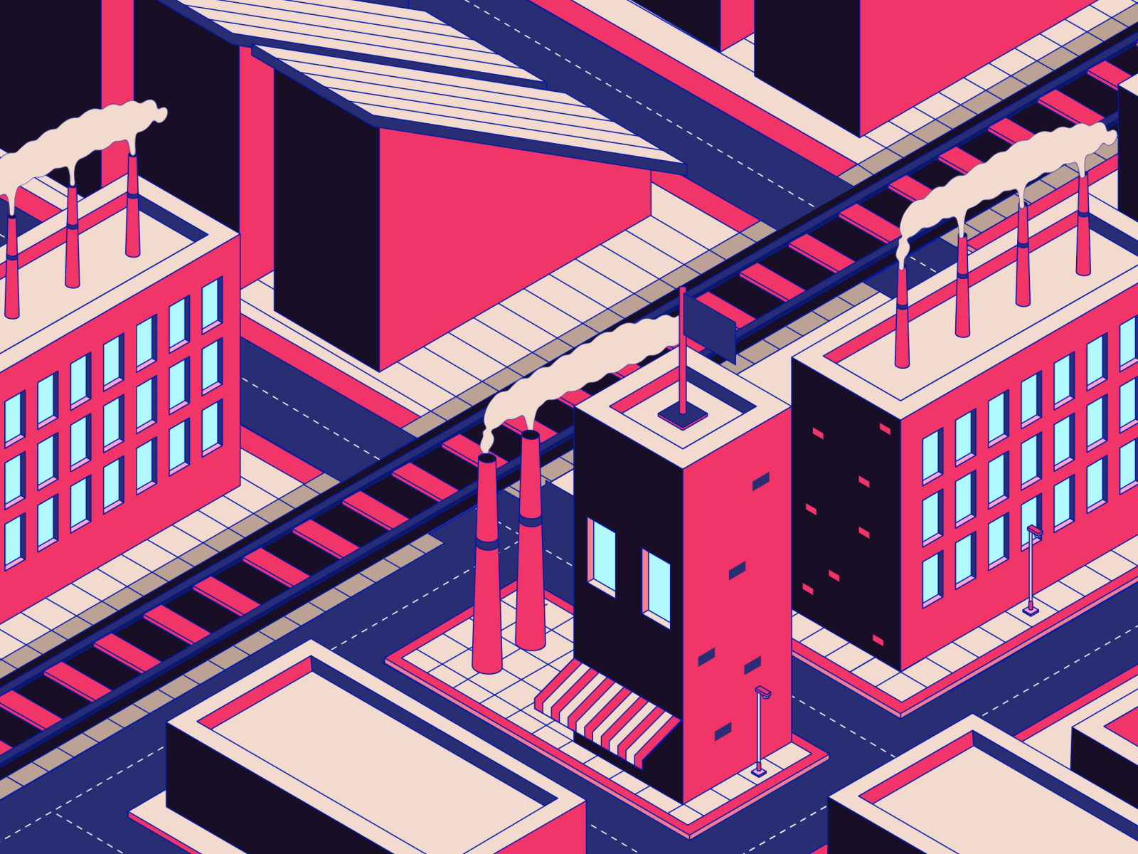 SMOKE CITY 2d animation animation artwork building car city colors flat futur gif graphicdesign illustration illustrator isometric art sketch smoke street stroke train vector
