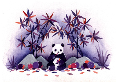 I love bamboo bamboo china cute fine art food forest illustration mountains orange panda purple watercolor whimsical