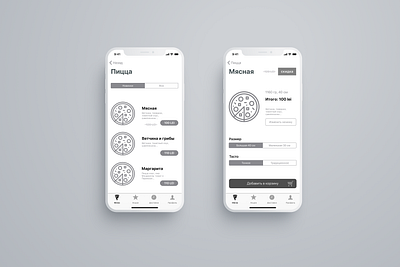 Pizza Delivery App high fidelity Wireframe delivery app figma food app food delivery app graydesign grayscale ios ios app pizza pizza hut pizza menu product design prototype service app service design ui wireframe wireframe design