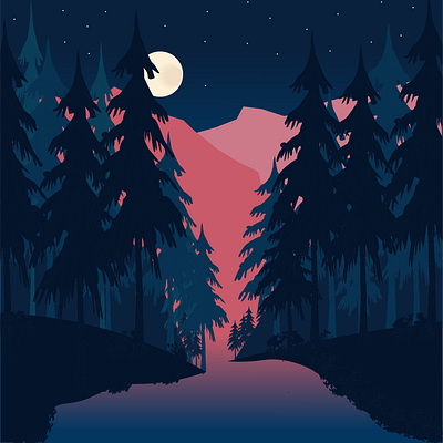 I'm Forrest Gump - Alan Silvestri adobe design forest illustration forrest forrest gump illustration lake moon moonriver mountains music nature nature illustration night sky nightlife poster art river trees ui