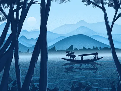 Moose on a Boat 2d art character design icon illustration illustration ux ui ui vector web