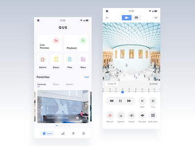 Smart Home App [ QUE ] android door cam flat interaction design ios mobile app concept mobile app design modern security smart camera smart home ui ux uidesign user interface design visual design