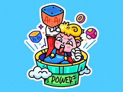 Full of power clouds gold mushroom outline powerful stars sticker water pipe