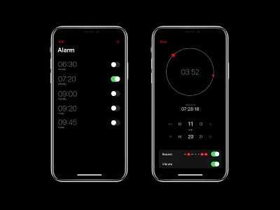Clock App app clock dark mode ios minimalism mobile product design ui ux web