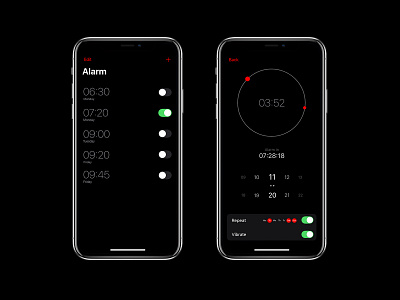 Clock App app clock dark mode ios minimalism mobile product design ui ux web