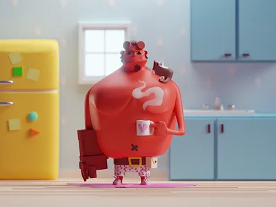 Hellboy's Morning Coffee b3d blender cat coffee hellboy kitchen morning tea