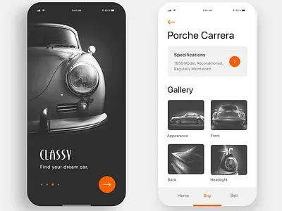 Classy - Classic Car Mobile App Inspiration Design app app design app designer application designinspiration inspiration interaction interactiondesign mobile app mobile app design mobile ui ui ui design uidesign uitrends uxdesign web