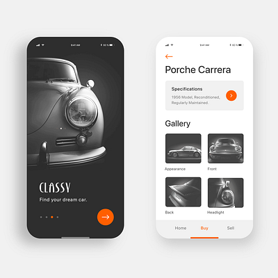 Classy - Classic Car Mobile App Inspiration Design app app design app designer application designinspiration inspiration interaction interactiondesign mobile app mobile app design mobile ui ui ui design uidesign uitrends uxdesign web