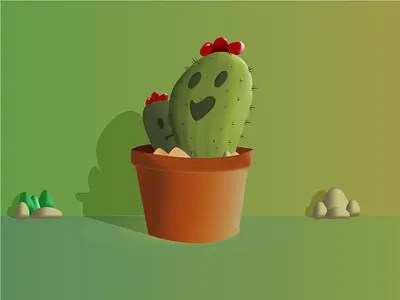 Happy Catcus - Day 4 100daychallenge 3d concept art daily 100 challenge flower gradient illustration minimal nature plant tree