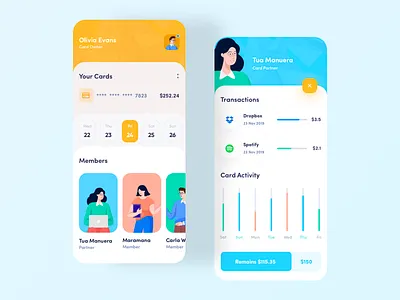 Split Payment App app app design avatars banking cards flat icon iconspace illustration inspiration mobile app profile trend 2019 ui ux walletapp