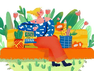 leisure time app book design flower girl illustration pen sofa typography ui ux web website