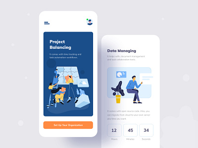 Project Balancing application apps balancing character color data design gradient header illustration illustrations mobile project project management schedule timing typogaphy ui web website work