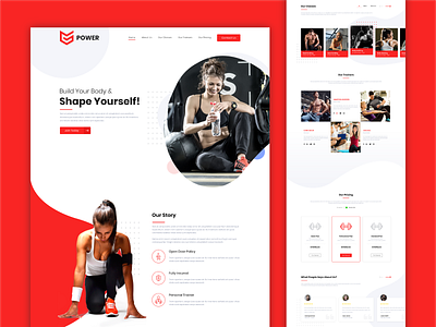 Free XD Fitness kit website brand creative agency design fit fitness free free website red sport strong template web website workout xd