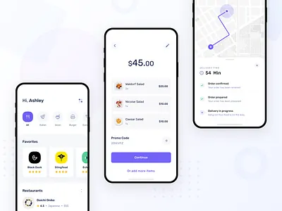 Food Delivery App app clean clean ui cuisine deliver delivery tracking food food app food delivery food order food ordering ios menu minimal mobile modern restaurant restaurants track white