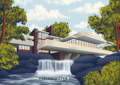 Fallingwater House architectural architectural icon architectural illustration architecture branding digital art digital illustration digital painting fallingwater house frank lloyd wright graphic design illustration poster design procreate webdesign