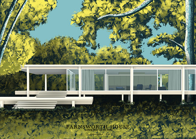 Farnsworth House architectural illustration architecture branding digital art digital painting farnsworth house graphic design illustration ludwigmiesvanderrohe poster design procreate webdesign