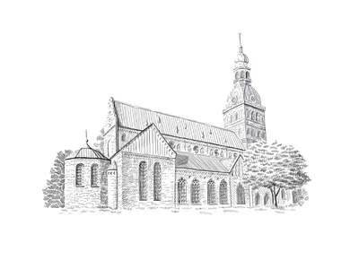 Riga Dome Cathedral architecture art building cathedral christianity church dome drawing europe european historical illustration latvia old pencil religion riga roof sketch tower